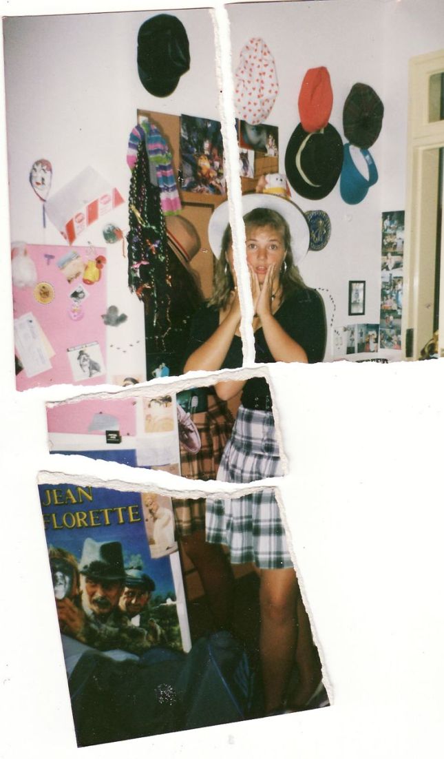 Here's a typical, posed teenage-style photo of me (which I later tore up because I loathed it)... but, behind me, you can catch a glimpse of my hat display on my bedroom wall. I was about 14 or 16 at the time...